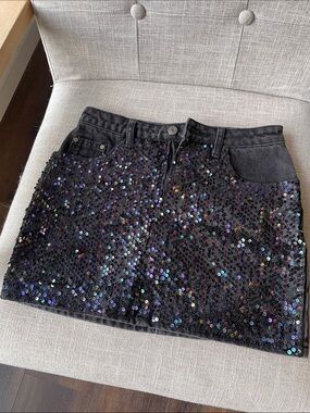 Black Sequin Mini Skirt with Iridescent Accents